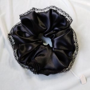 Black XXL scrunchie with vintage lace trim.